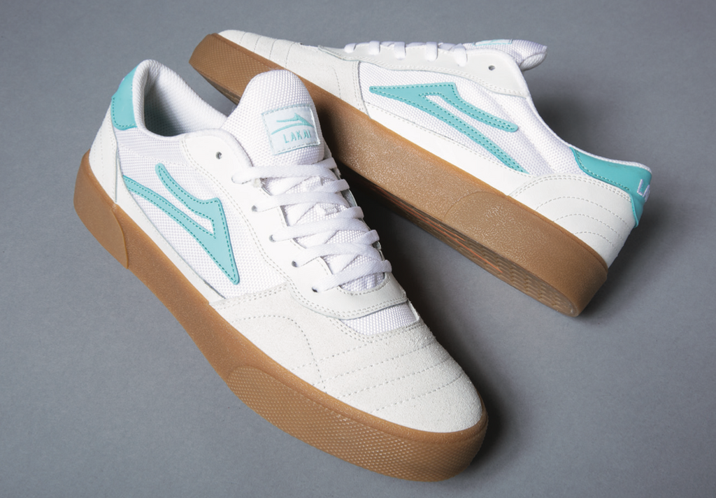 Lakai Cambridge White Teal Suede Skate Shoes lifestyle1.png