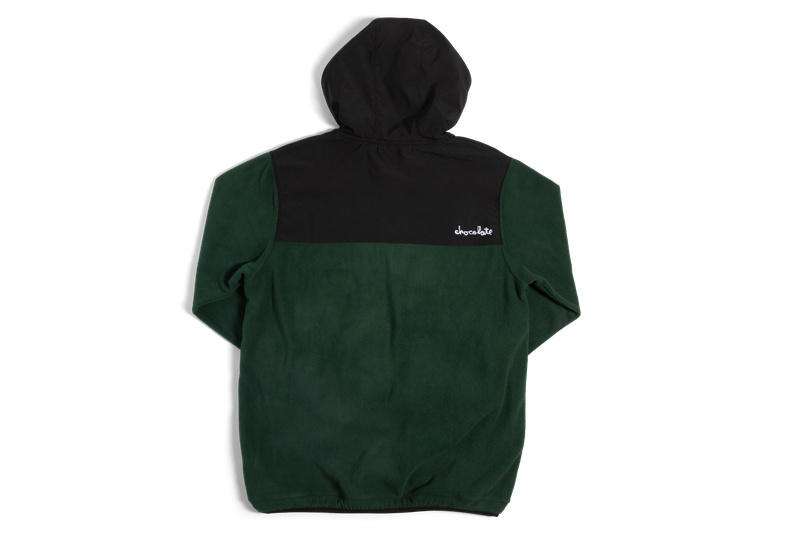 Chocolate Polar Fleece Pullover Black/Green back with hood